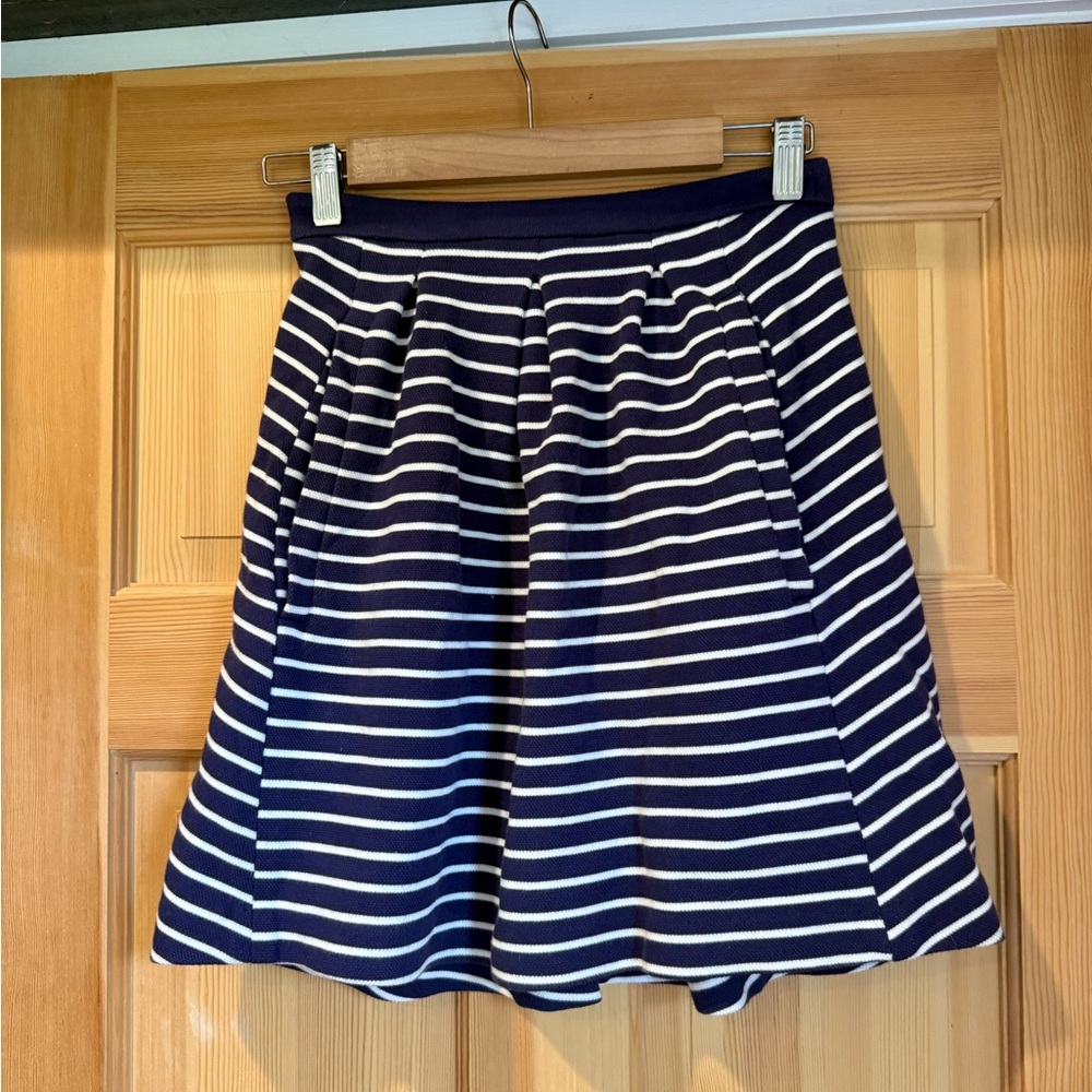 Boden Navy and Cream Striped Skirt with Pockets
